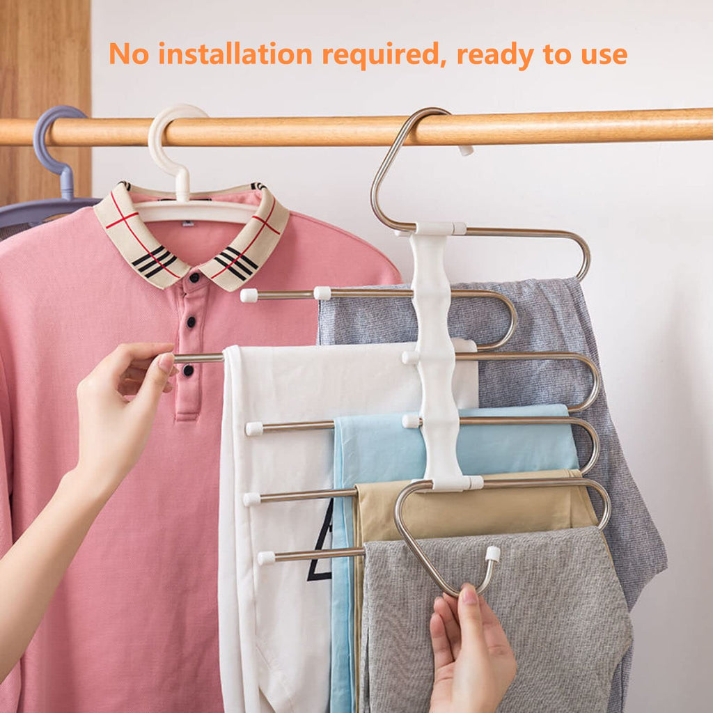 Upgrade Azeroth Pants Hangers 4 Pack Space Saving S-Type Stainless Steel Clothes Pants Hangers, Anti-Slip