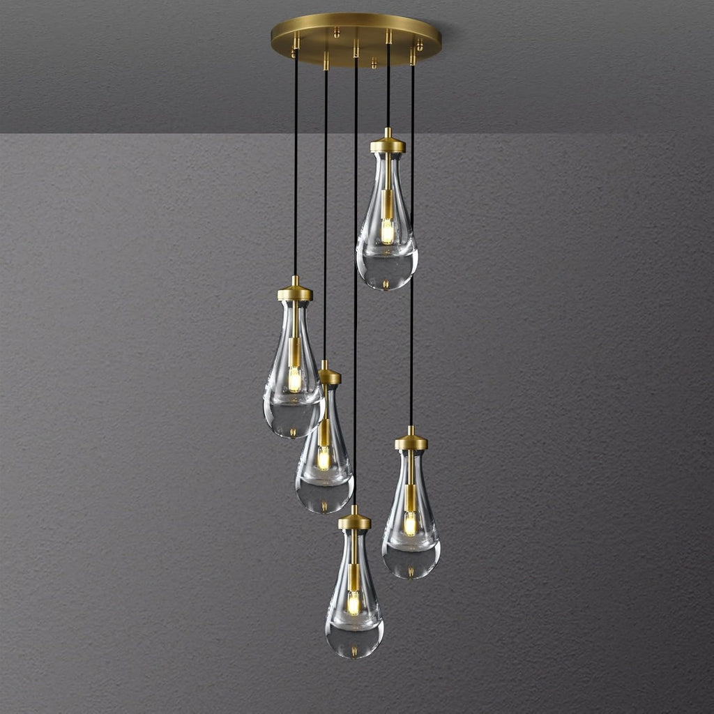 5-Light Raindrop Pendant Light Fixtures, Brass Glass Pendant Lighting, Teardrops Modern Hanging Light for Entryway Foyer Kitchen Island Dining Living Room Hallway A121-B0DJ2DCQFW