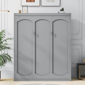 Queen Size Murphy Bed, Wood Queen Murphy Cabinet Bed with Shelves, or Small Room, Gray