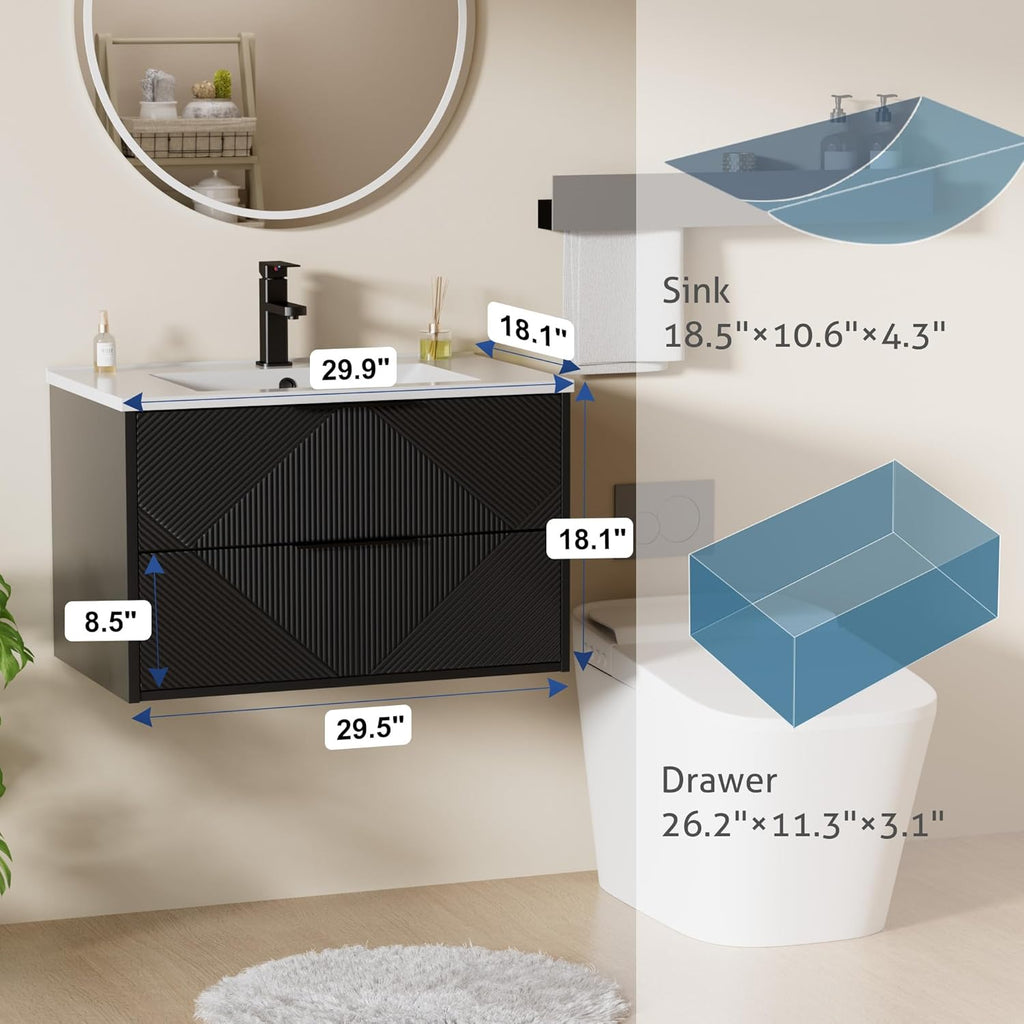 30" Floating Bathroom Vanity with Sink Combo