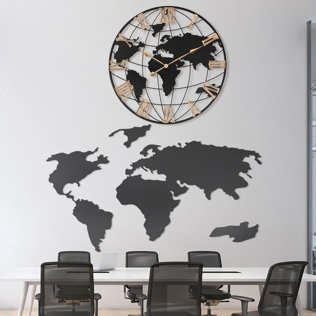 36 Inch Large Extra Metal Oversized Roman World Map Wall Clock