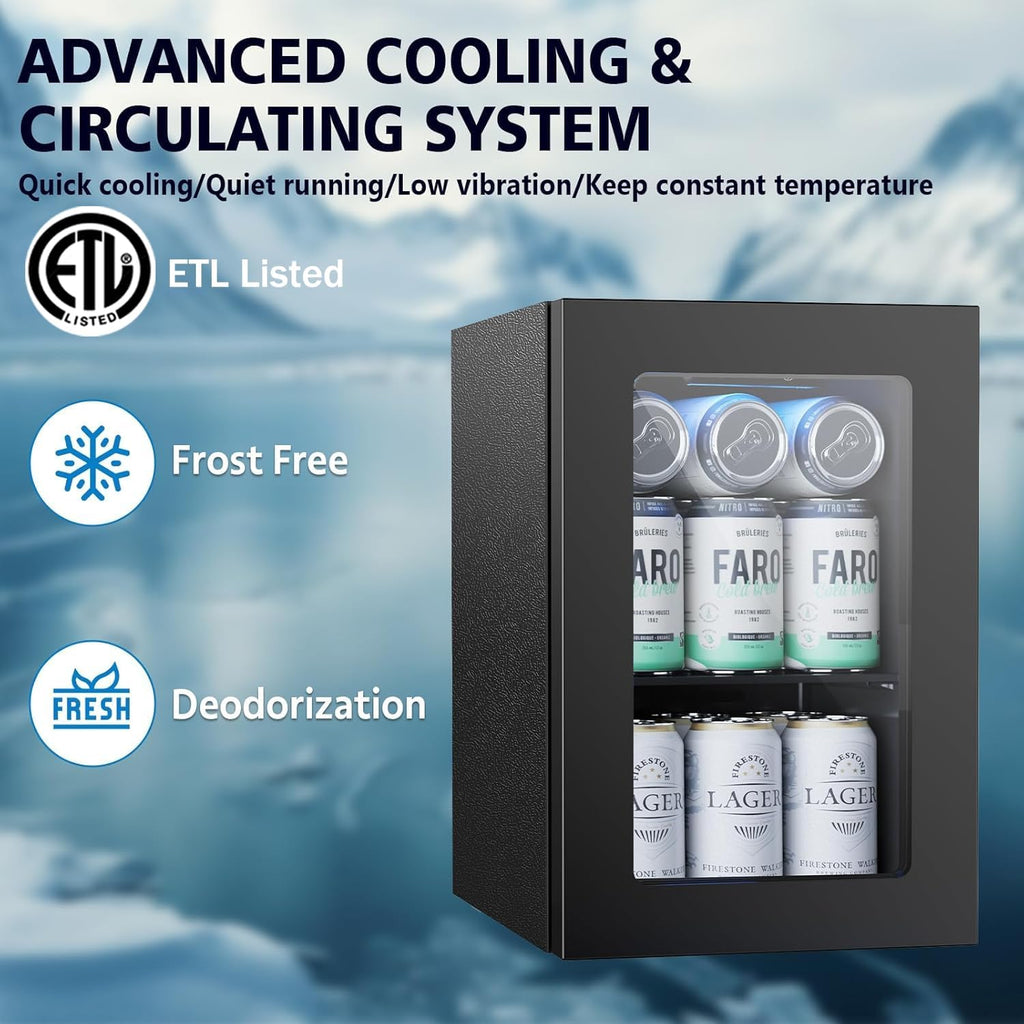 Commercial Beverage Refrigerator 24-Can Mini Fridge, Countertop Wine Cooler Smal