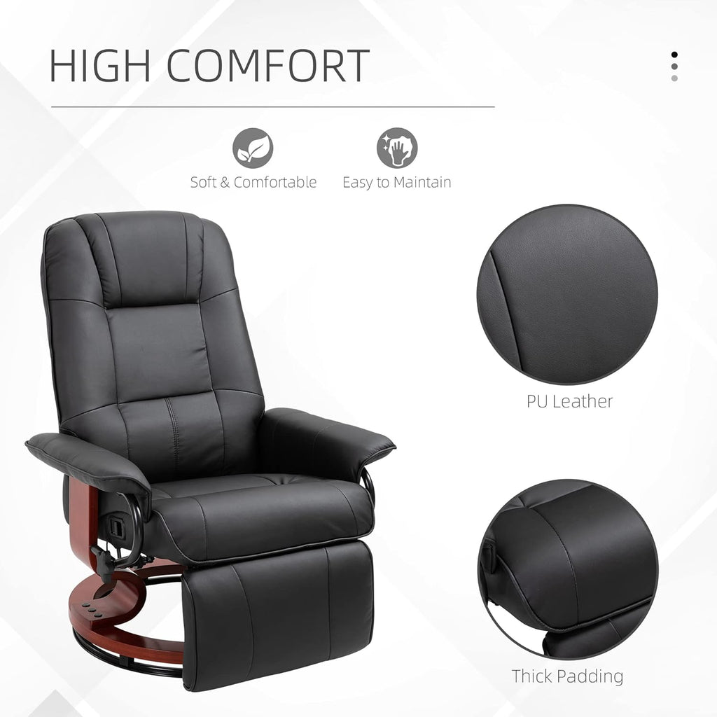 Modern Reclining Swivel Lounge Chair — Black PU Leather