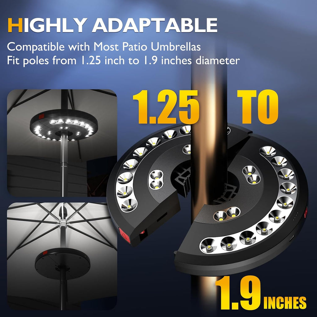 Rechargeable Patio Umbrella Light-28 LED White Umbrella Pole Light | 3 Brightness Modes Cordless Outdoor Light Table