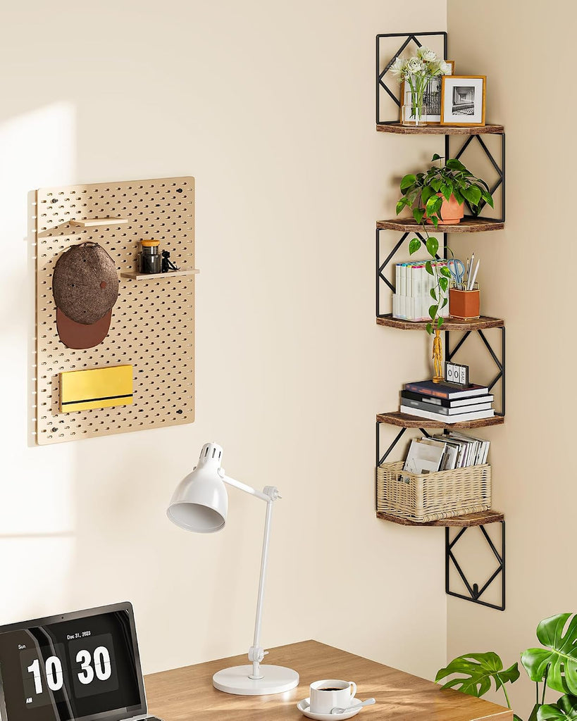 5-Tier Corner Shelf, Floating Shelf, Wall-Mounted Storage Shelf, Wall Decor, Narrow Corner Bookshelf, and Bathroom