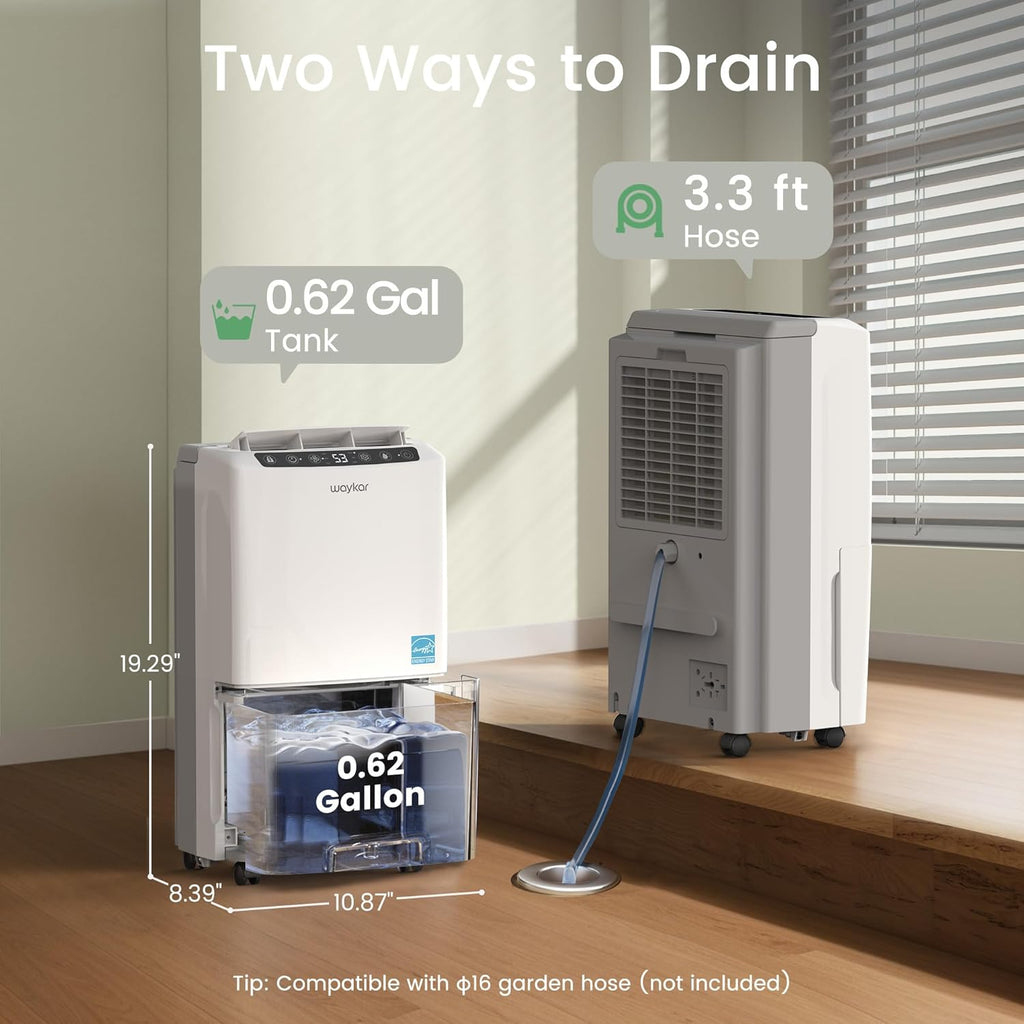 2000 Sq. Ft 34 Pints 2025 Most Efficient Energy Star Dehumidifier for Home and Basement with Auto or Manual Drainage