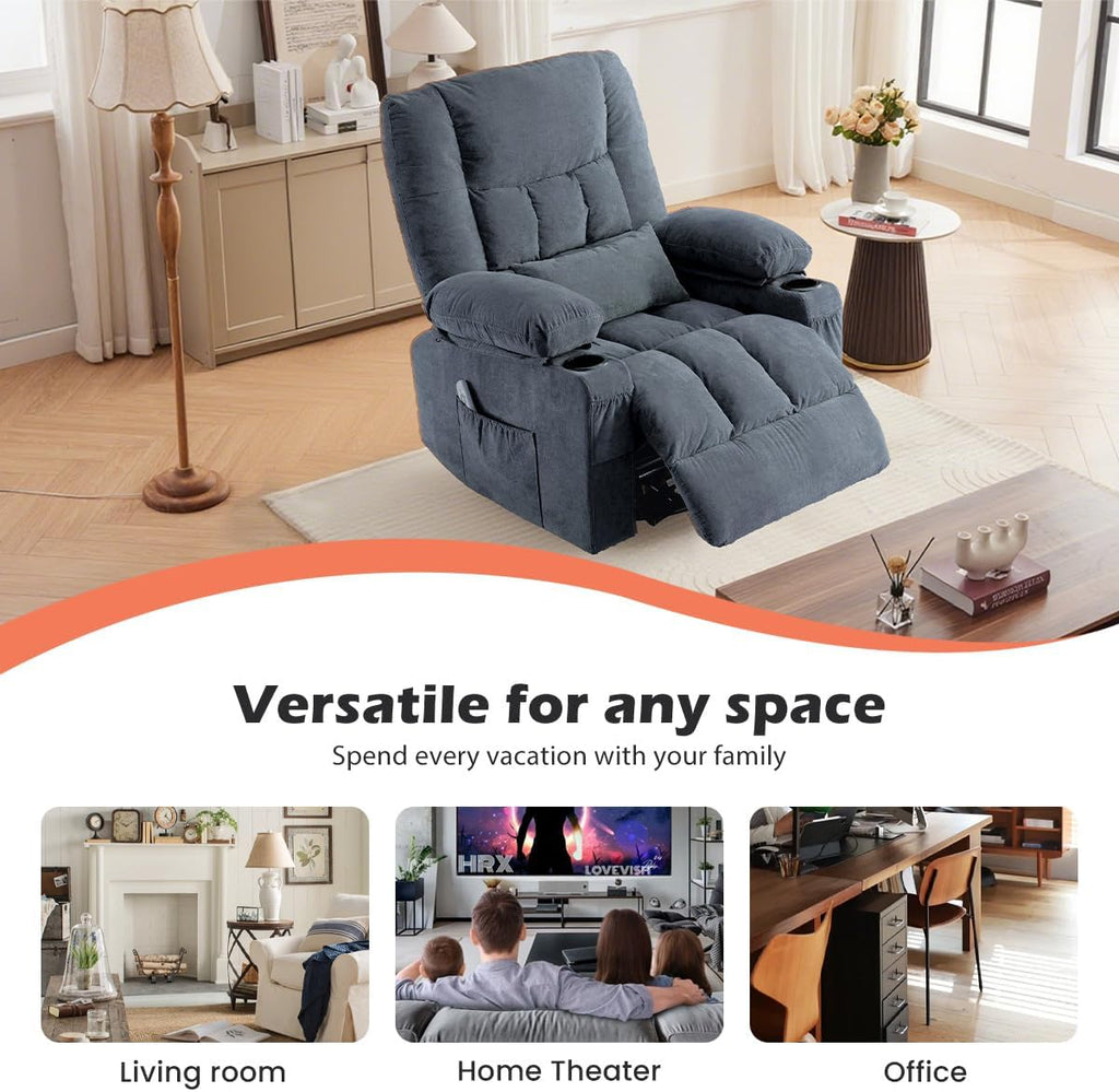 Recliner Chair with Cup Holders Single Seat Manual Oversized Recliner with Ergonomic, Side Pocket for Adult