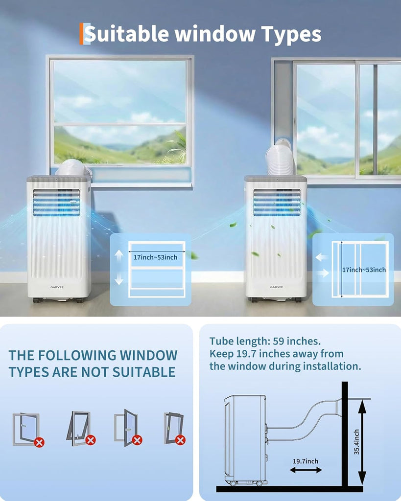 8000BTUs Portable Air Conditioner with Remote Control,350 Sq.Ft Max. 48dB Portable AC Unit, Dehumidifier, Fan, Sleep