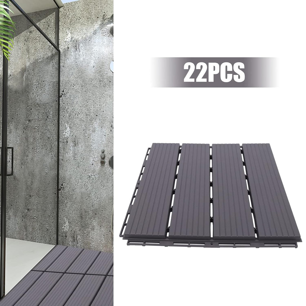 22 Pack Wood Plastic Composite Patio Deck Tiles, 12"x12" Waterproof Indoor Outdoor Flooring Patio Floor Decking Tiles
