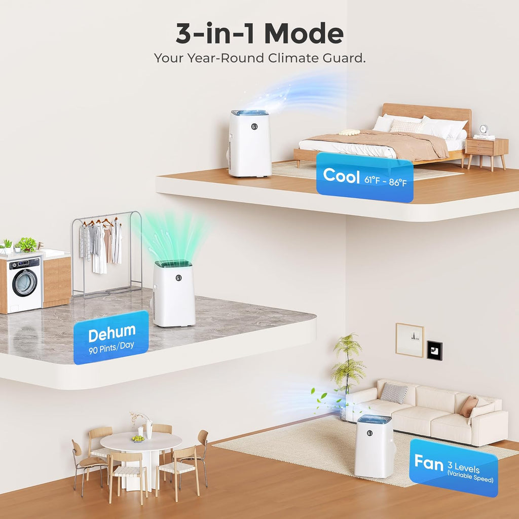 14000 BTU Portable Air Conditioner for Large Room up to 700 Sq. Ft, 3-in-1 Self