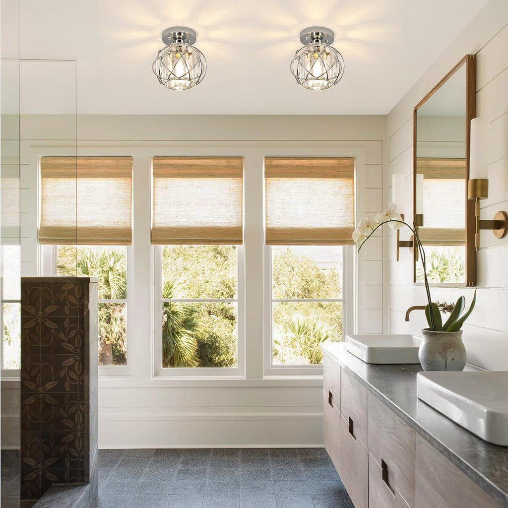 Hallway Light Fixtures Ceiling,Modern Chrome Crystal Ceiling Lights Fixture, Semi Flush Mount E26 Small Hallway