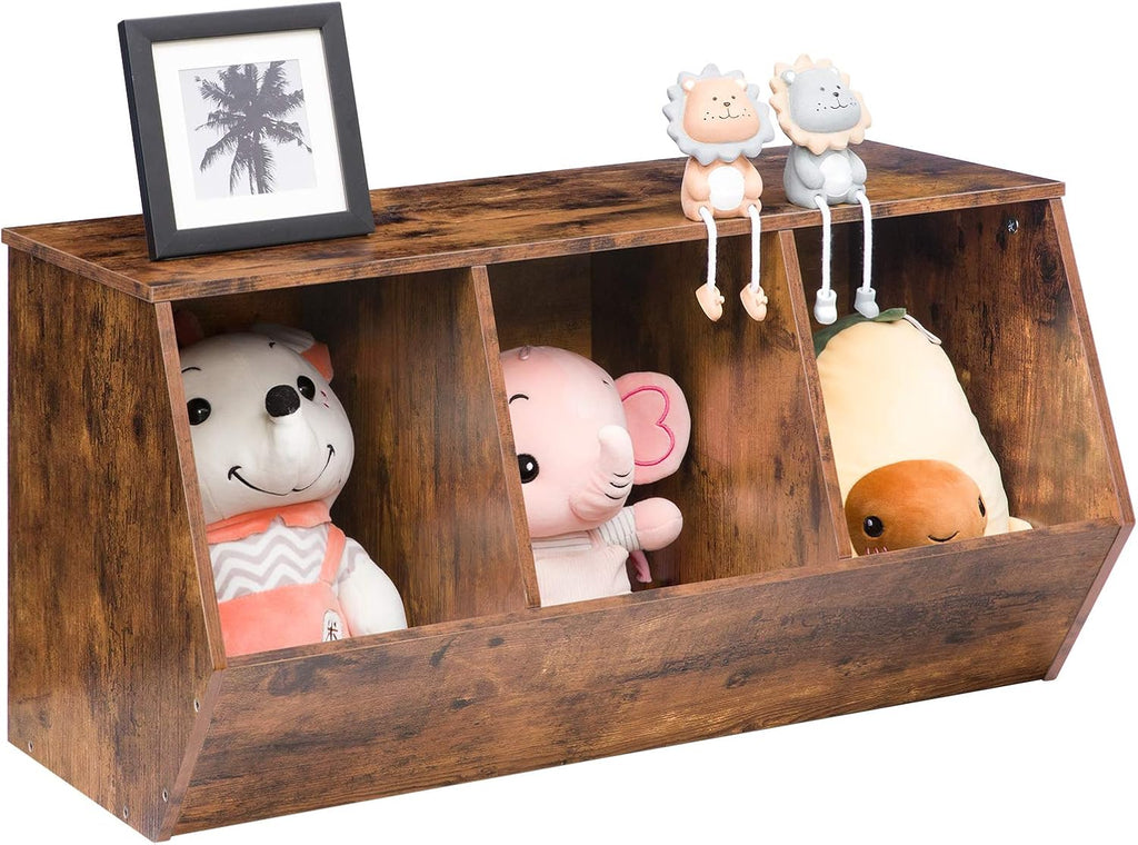 Toy Storage Cubby, Kids Bookshelf, Stackable 3-Bin Toy Storage Cabinet, Bookcase Footboard, Children's Toy Shelf