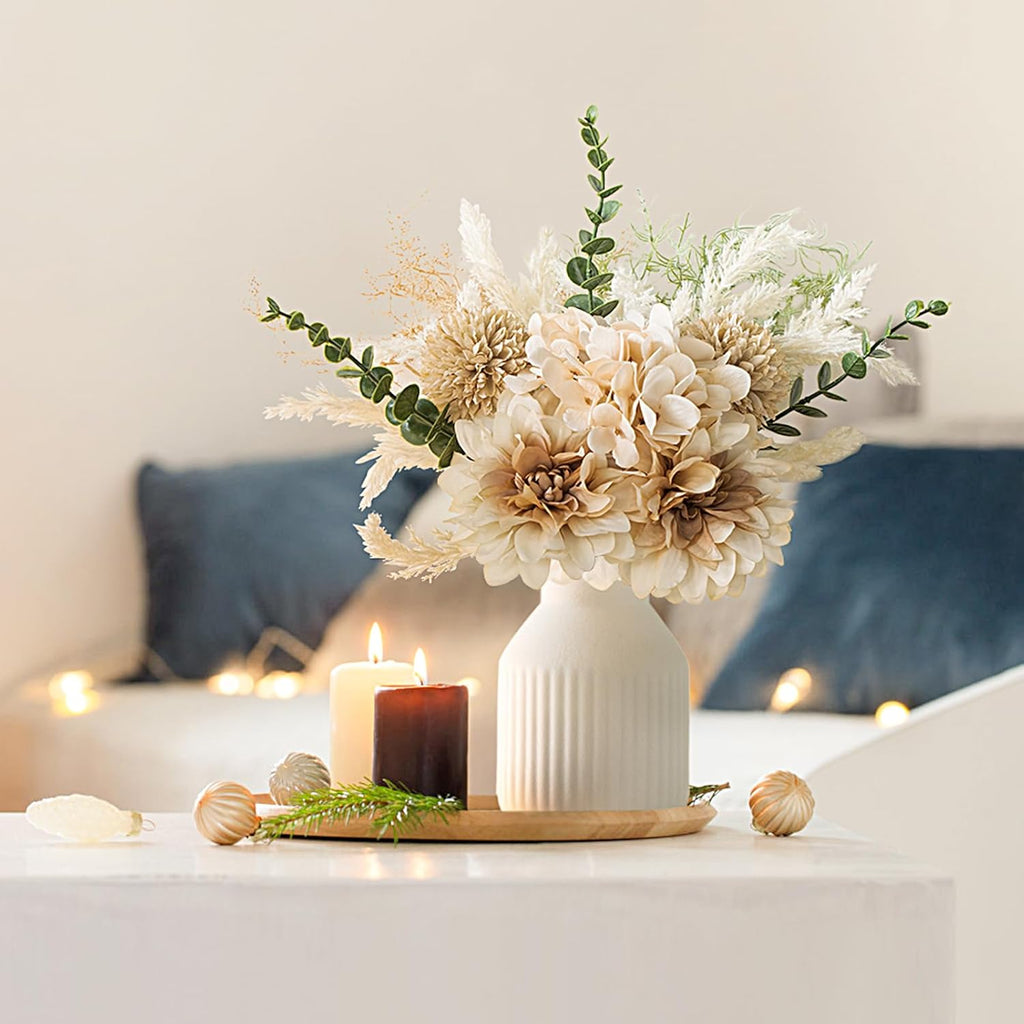 Small Artificial Flowers in Ceramic Vase Centerpieces Coffee Table Decor, Silk Flower Arrangements Decor Indoor Fake