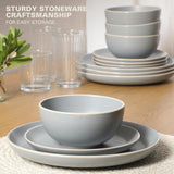 Rockaway 12-Piece Stoneware Dinnerware Set, Matte Finish, Service for 4, Modern Ceramic Plates and Bowls