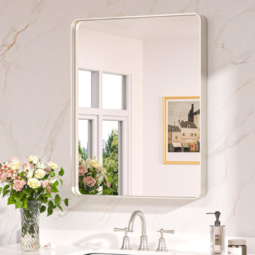 24 x 30 Inch Brushed Nickel Bathroom Vanity Mirror, Aluminum Frame