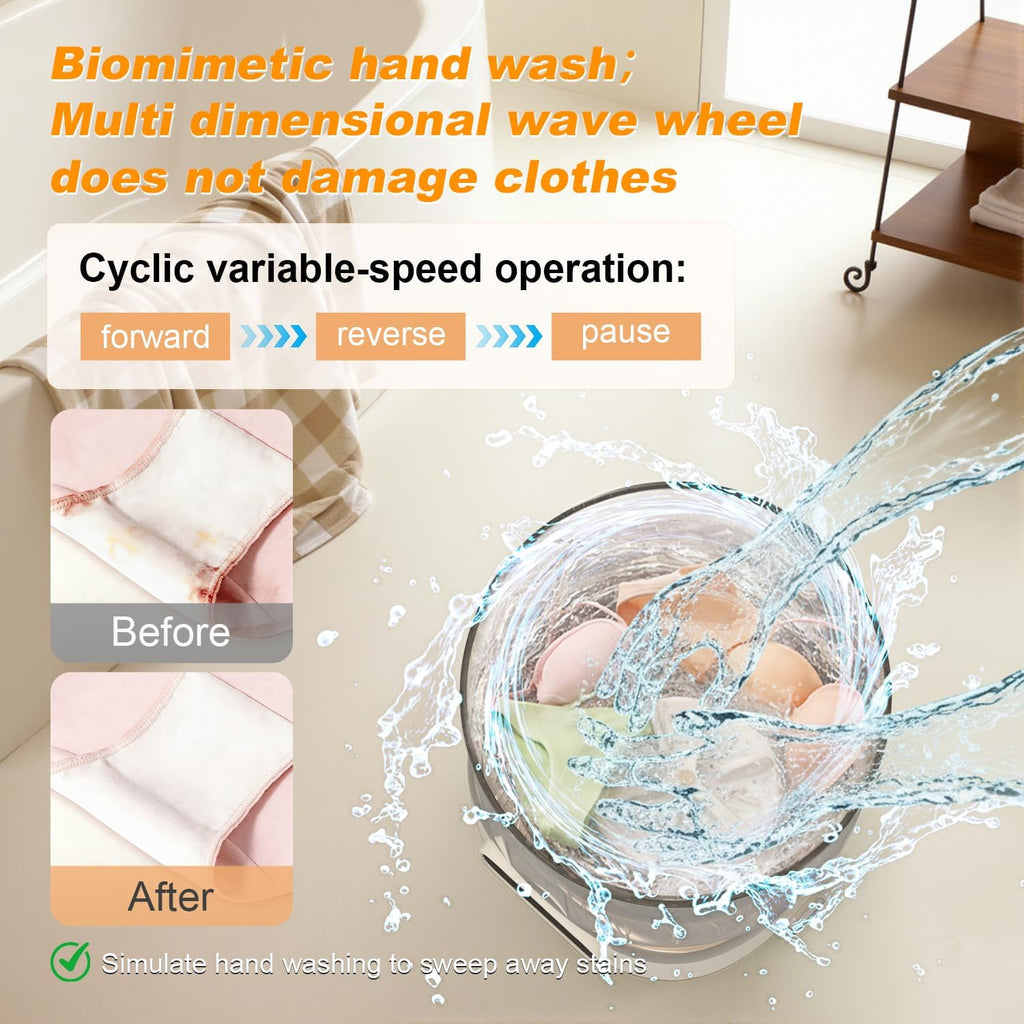 Portable Mini Washing Machine, 2L USB Rechargeable 3000mAh with Spin Dry Basket, 3 Modes Blue Light Cleaning, Compact