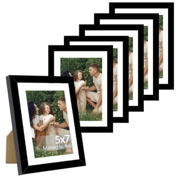 5x7 Picture Frame with 4x6 Mat Set of 6, Display Photo 4x6 with Mat or 5x7 without Mat, 5 by 7 Wall Poster Photo