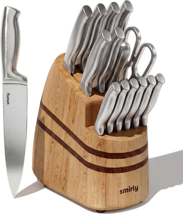 15 Piece Knife Set with Block - Stainless Steel Knives | Heavy Duty Knife Block with Sharpener Rod, High Carbon