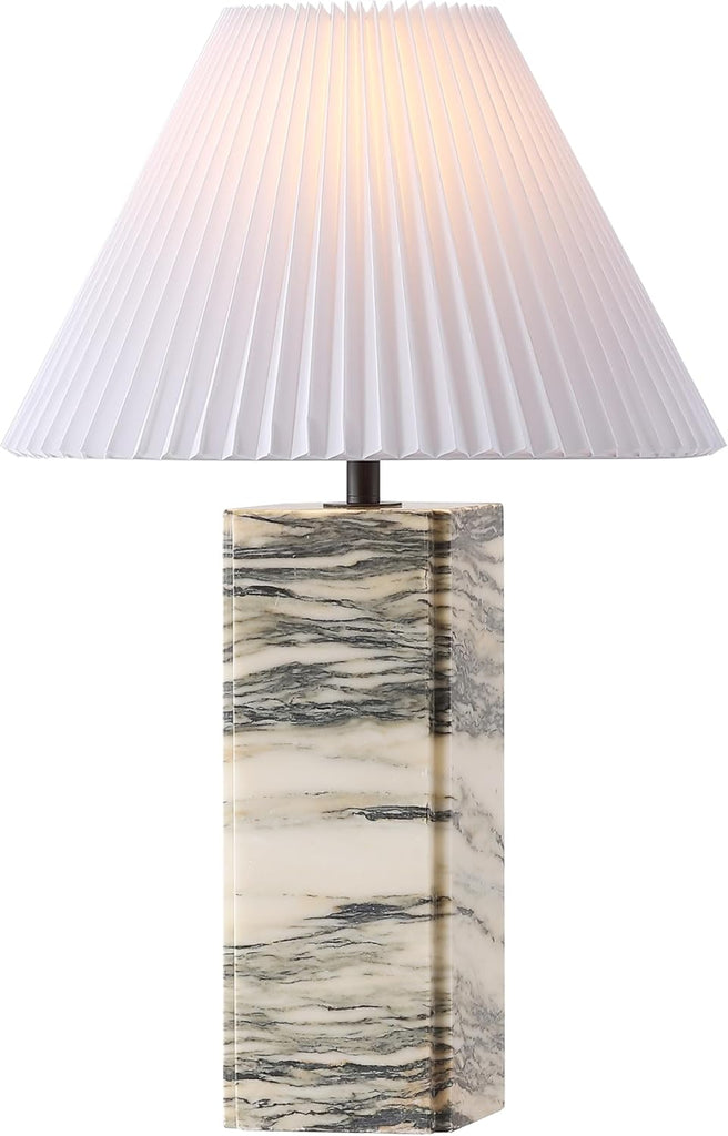 Mackenzie Cream/White Marble Square 25-inch Table Lamp Living Room Home Office Desk Nightstand (LED Bulb Included)