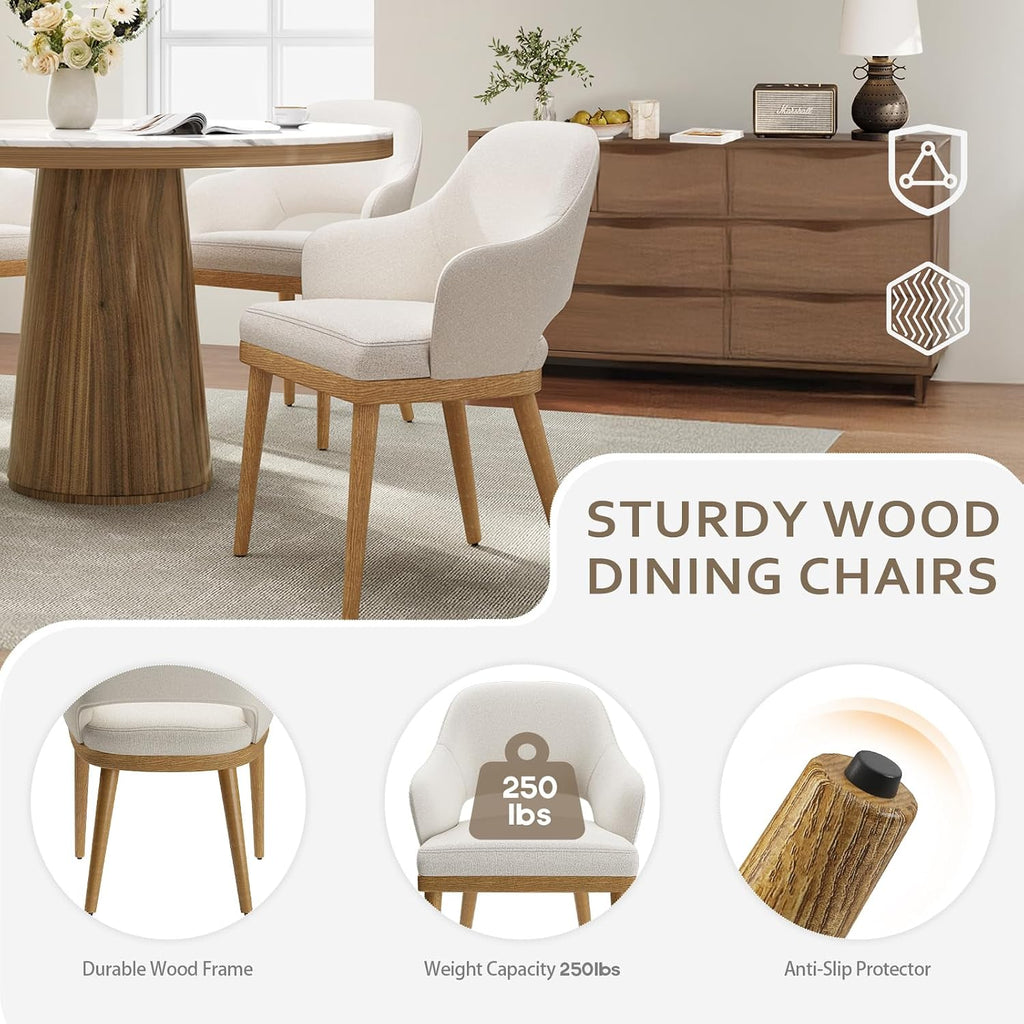 Wooden Dining Chairs Set of 2, Modern Fabric Upholstered Dining Room Chair, Kitchen Side Chairs, Farmhouse Dinner