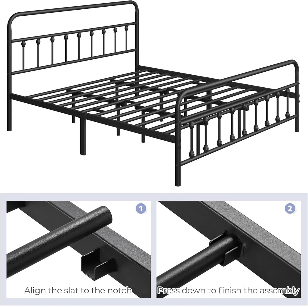 Classic Metal Platform Bed Frame Mattress Foundation with Victorian Style Iron-Art Headboard/Footboard/Under Bed