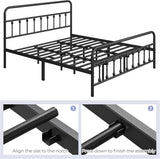 Classic Metal Platform Bed Frame Mattress Foundation with Victorian Style Iron-Art Headboard/Footboard/Under Bed