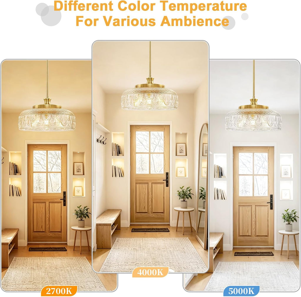 3-Light Adjustable Pendant Lights Kitchen Island, 12in Brushed Gold Modern Clear Glass Ceiling Mount Hanging Lighting