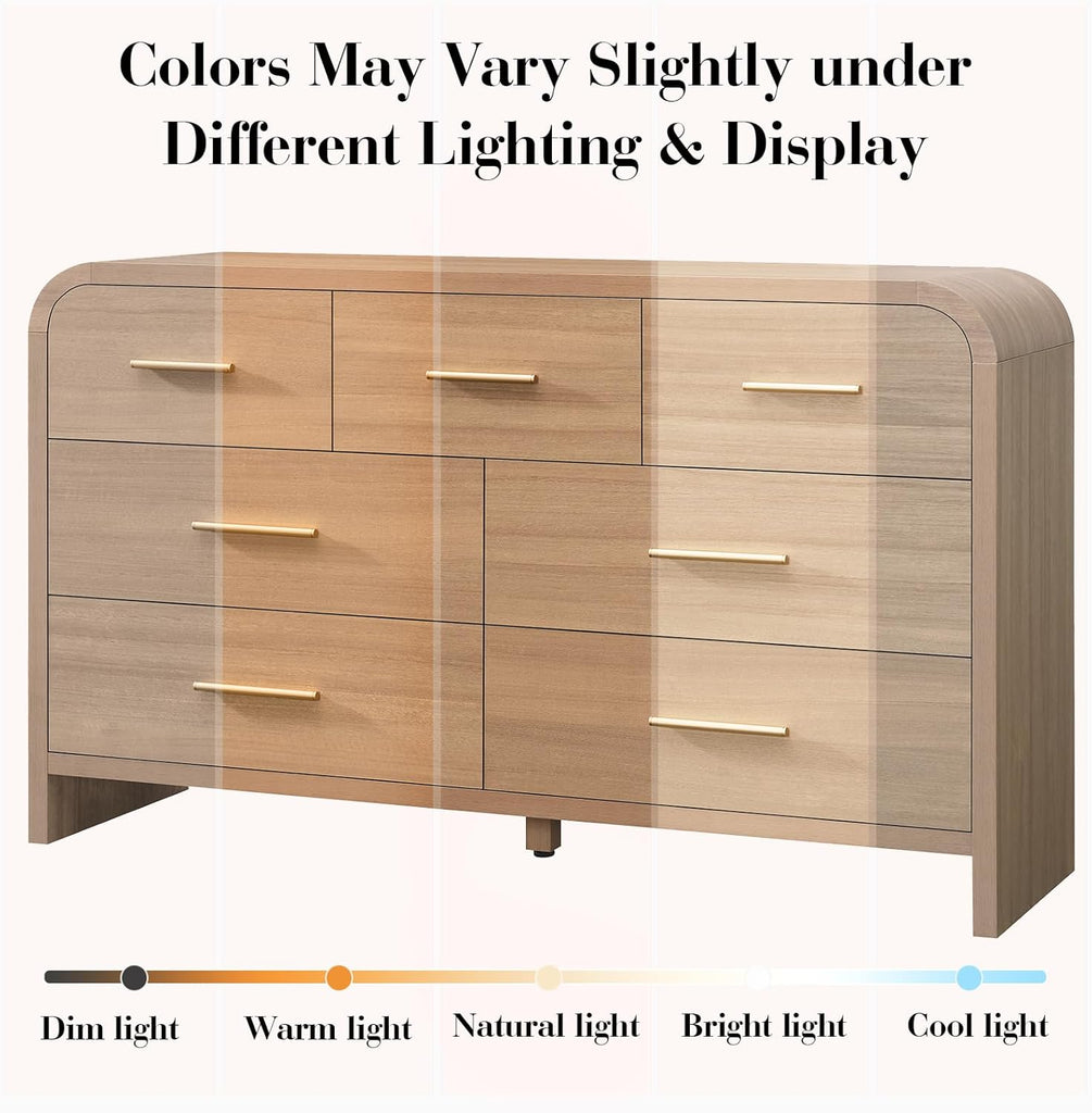 Curved 7 Drawer Dresser , 53.82'' Wide Chest of Drawers, Modern Storage Cabinet TV Stand, FSC Certified 1.18" Thick