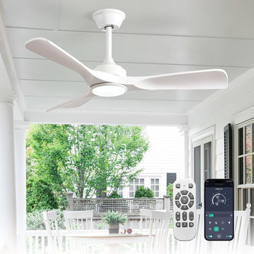 42-Inch Ceiling Fan with Light: White 3 Blade Indoor Outdoor Fans for Patios - Dimmable Ceiling Fan with Remote APP Control Ultra Quiet DC Motor Reversible 6 Speed Timer