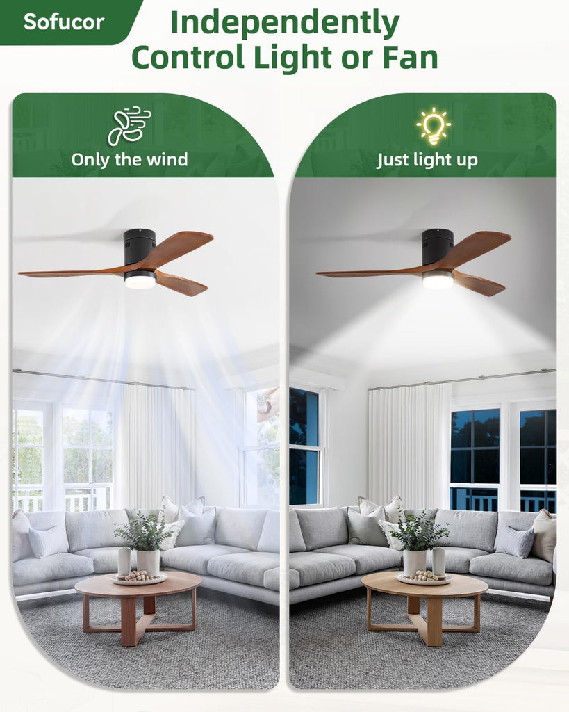 Ceiling Fans with Lights 52 Inch Flush Mount Ceiling Fan with Remote Control