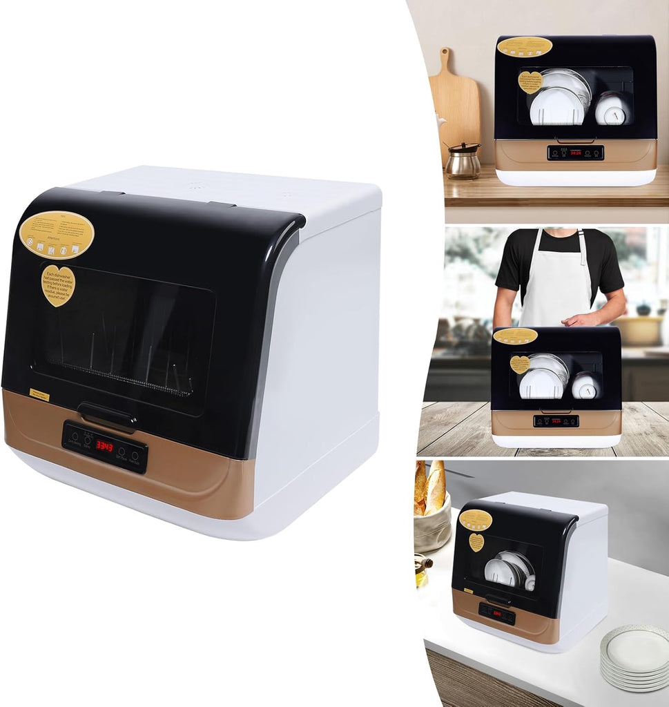 Countertop Dishwasher with 3 Washing Programs, Compact Dishwasher 360°Streak-Free Deep Cleaning