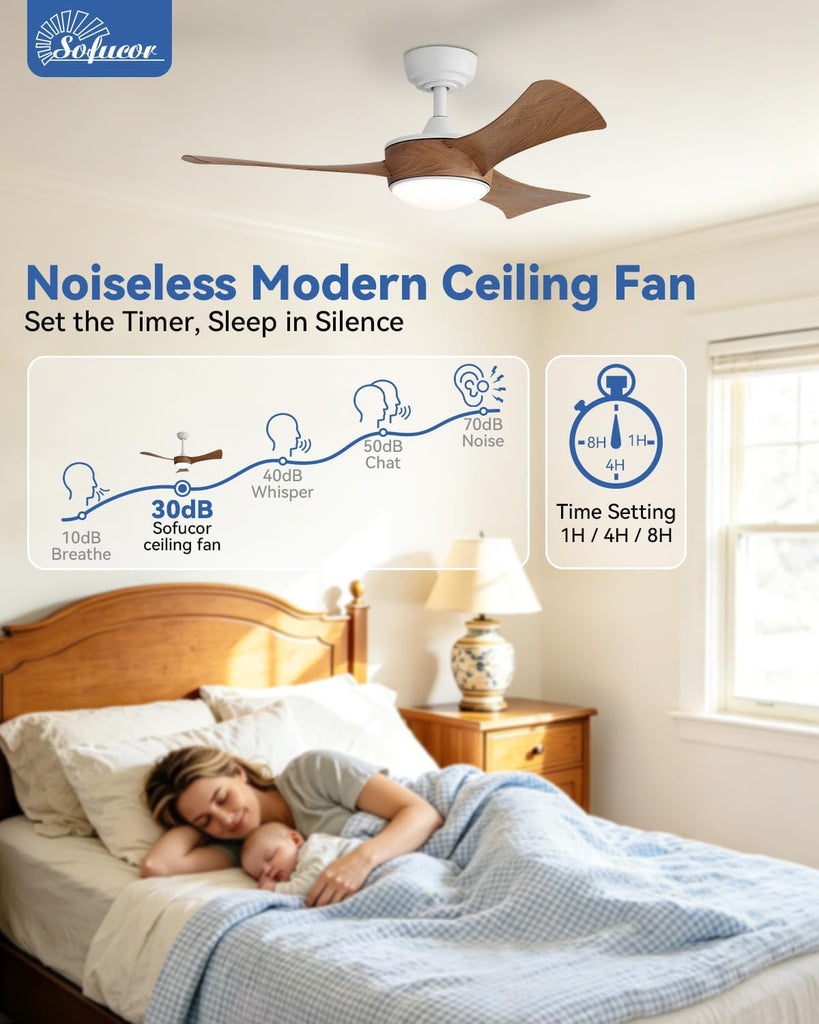 42 Inch Ceiling Fans with Lights-Modern Small Bedroom Ceiling Fan with Remote Control, Plug-in Blades Quick Install