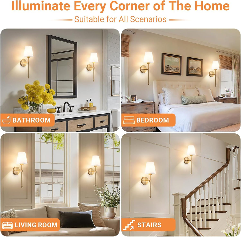 Peel and Stick Wall Sconces, Stick On Wall Sconce Set of 2, Battery Operated Wireless Adhesive Wall Lights, Corn Bulb
