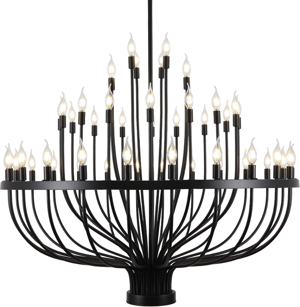 Large Black Chandelier 48 Light for High Ceilings, Big Farmhouse Wagon Wheel Chandelier for Dining Room 3-Tier 47.2 in for Hallway, Living Room, Foyer A109-B0CTH9YR5V