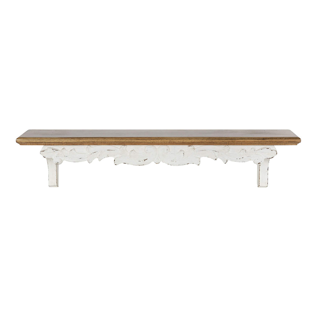 Abberly Farmhouse Wall Shelf, 28 x 5 x 6.5, Rustic Brown and White, Rustic Floating Shelf for Wall