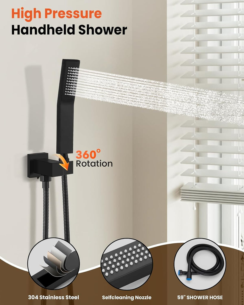 Rainfall Bathroom Shower System Rain Shower Head and Handle Set Wall Mounted Shower Complete Combo Solid Brass