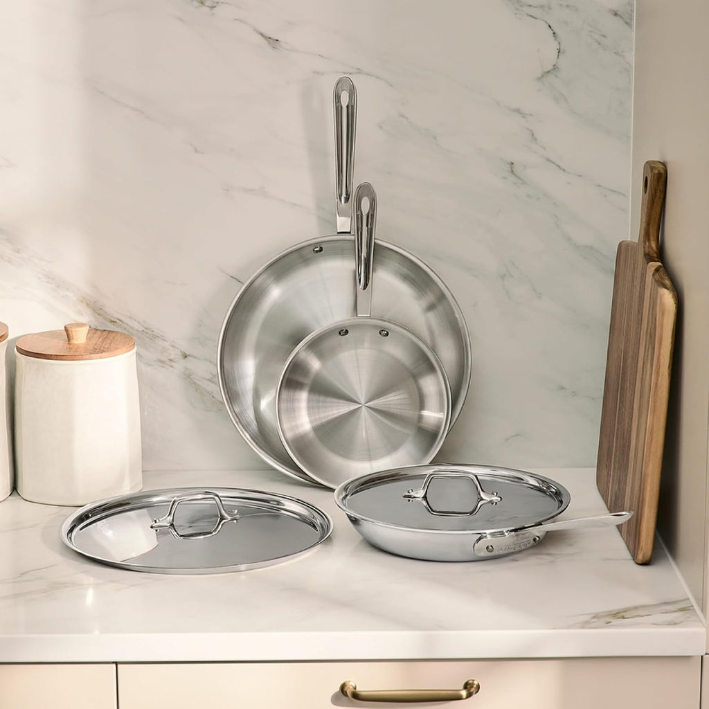 D3 Stainless Steel 5 Piece Frypan Set- USA- Includes 8", 10" and 12" Frying Pans With Lid - Professional Grade -Oven