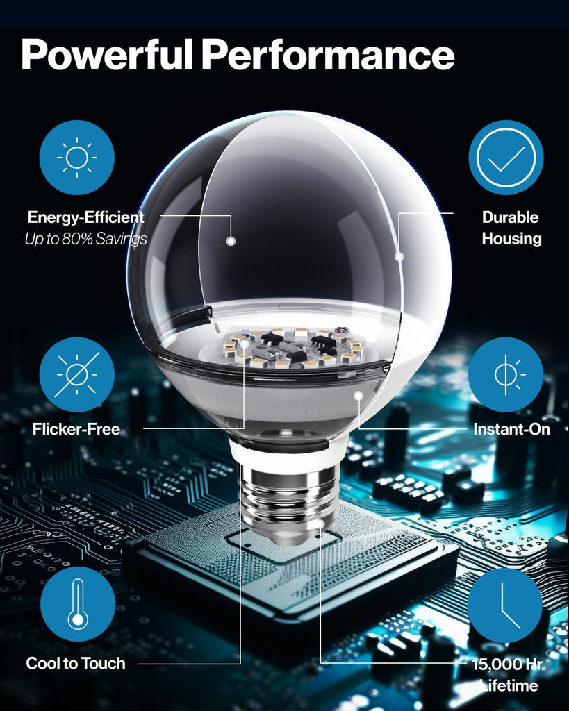 G25 LED Light Bulbs, Globe Vanity Lights for Bathroom High Output, 1000 LM, 11W (100W Equivalent), 5000K Daylight (4 Pack)
