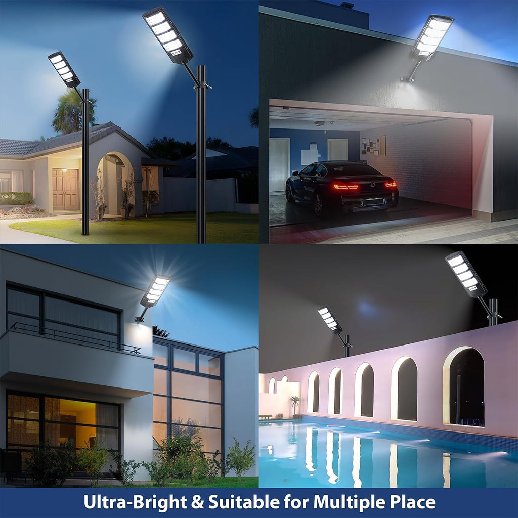2 Pack Solar Street Lights Outdoor Waterproof,6500K LED Motion Sensor Lights,Dusk to Dawn Solar Flood Lights with