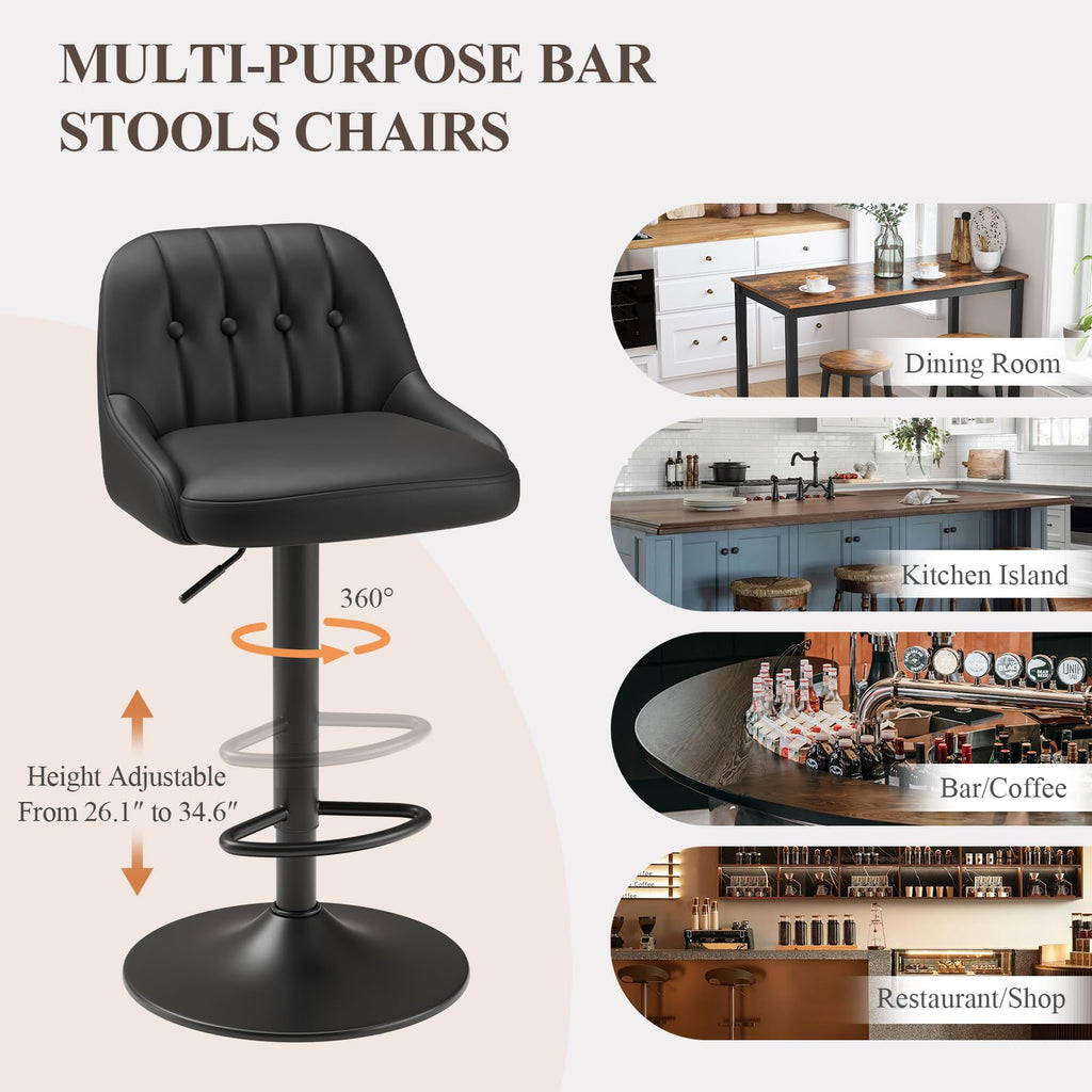Bar Stools Set of 4, Swivel Bar Chairs, Modern Adjustable PU Leather Upholstered Barstools Counter Height with Tufted