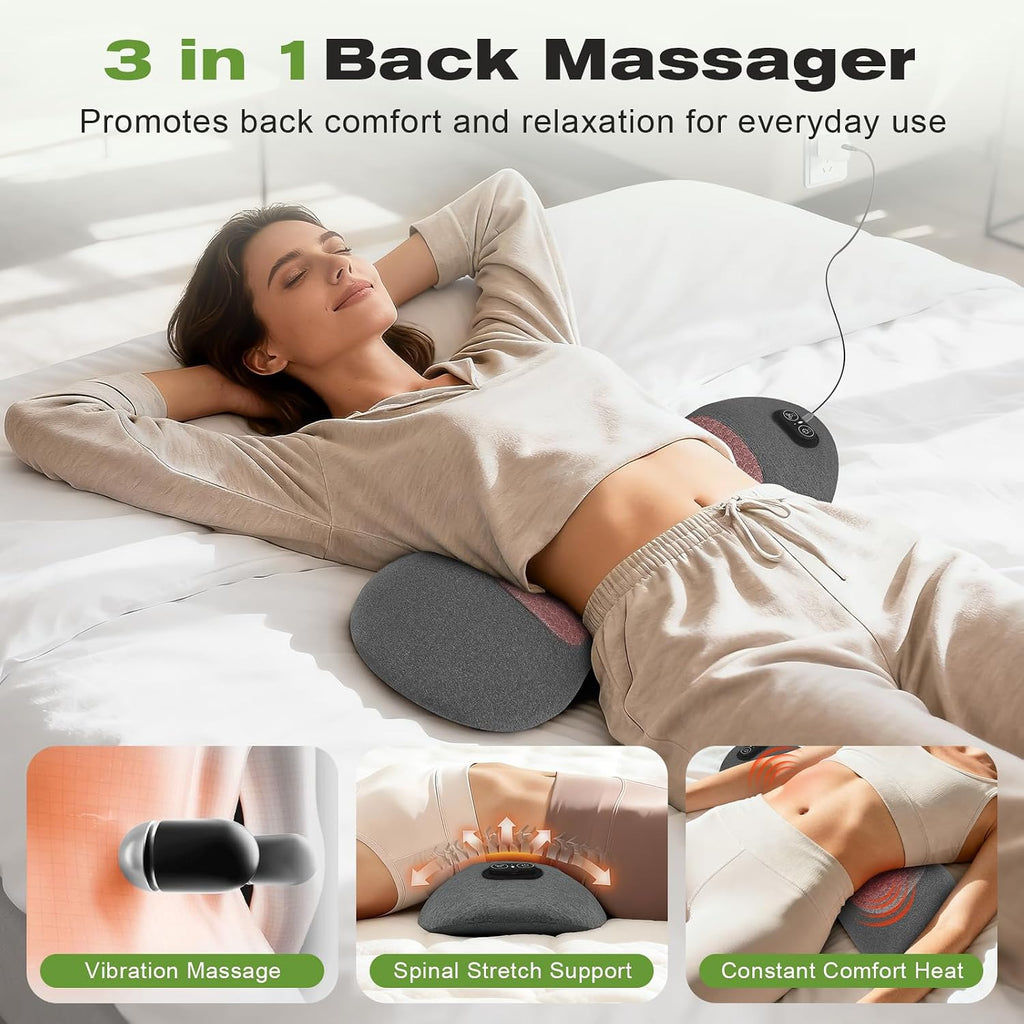 3-in-1 Lumbar Support Pillow with Heat, Vibration & Air Lift, Back Massager | Gentle heat and vibration massage