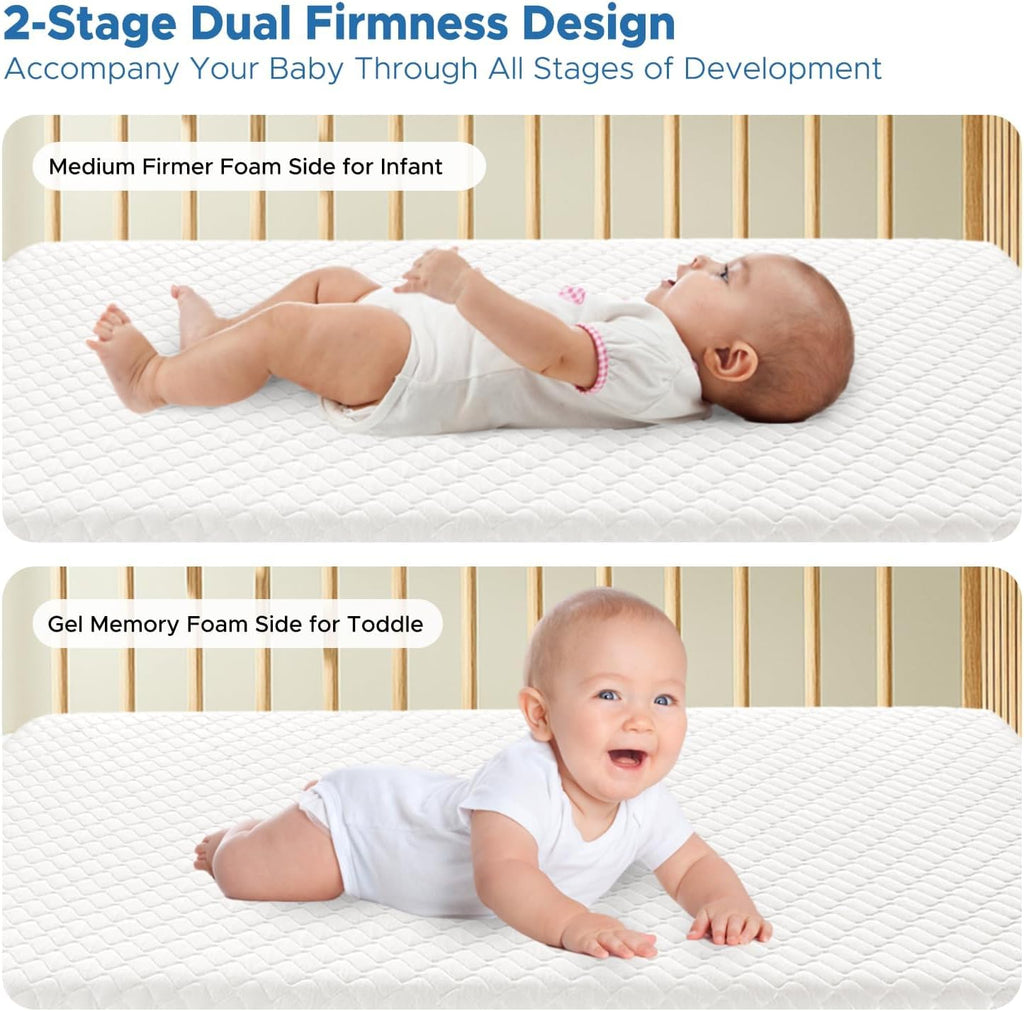 Crib Mattress, Dual Sided Memory Foam Toddler Bed Mattress | Breathable Removable and Washable Cover, 100% Knitted
