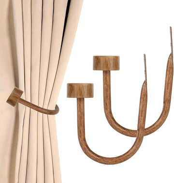 Curtain Holdbacks for Wall, Wood Grain Curtain Hooks Wall Mounted, Curtain Tiebacks Holders for Drapes, Modern Cap