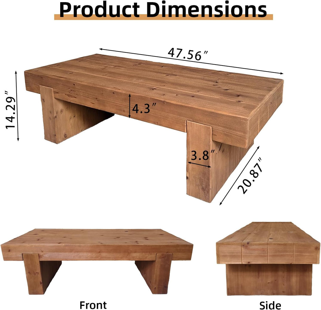 Solid Wood Coffee Table 47.6-Inch Rectangular Coffee Table,Farmhouse Cocktail Center Tables with Thicken Top and
