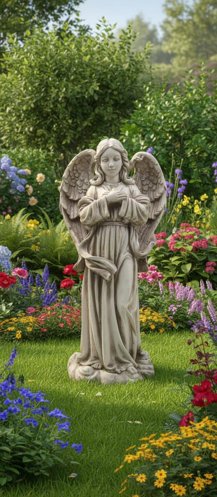 Guardian Angel Outdoor Garden Statue made with magnesium Oxide with stone finish designed for garden use 24 Inches