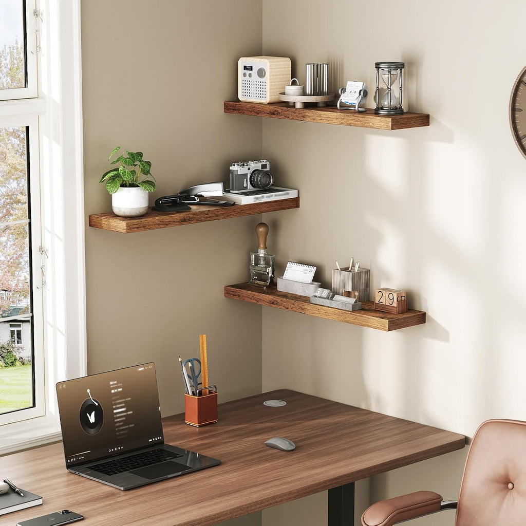 Floating Shelves for Wall, 23.6" Wall Shelf Set of 3 with Invisible Brackets, 1.5" Thick Hanging Shelves Farmhouse