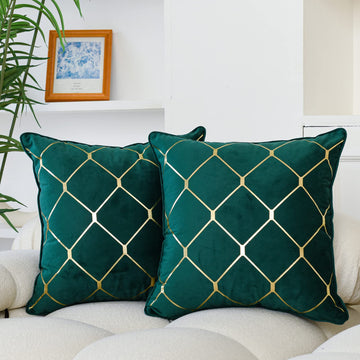 Gold Throw Pillow Covers, Pack of 2 Soft Velvet Decorative Cushion Covers for Couch Sofa Home Decoration, Emerald
