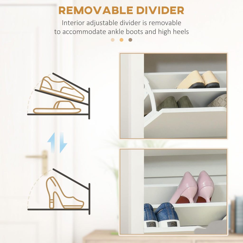 Shoe Cabinet Slim Shoe Storage Cabinet, Natural & White