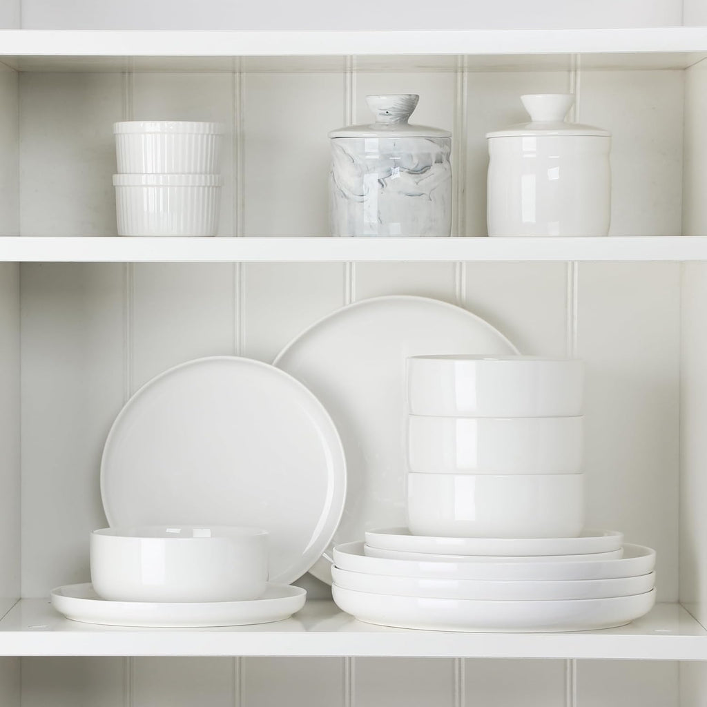 Plates and Bowls Sets, 12 Pieces Porcelain Dinnerware Sets Dishware Sets Chip Resistant Ceramic Dish Set Dining Dinner