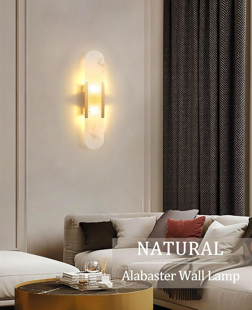 19.7" Alabaster Wall Sconce Natural Marble Sconce Indoor Mid Century Modern Wall Light Oval Stone Lampshade Vanity